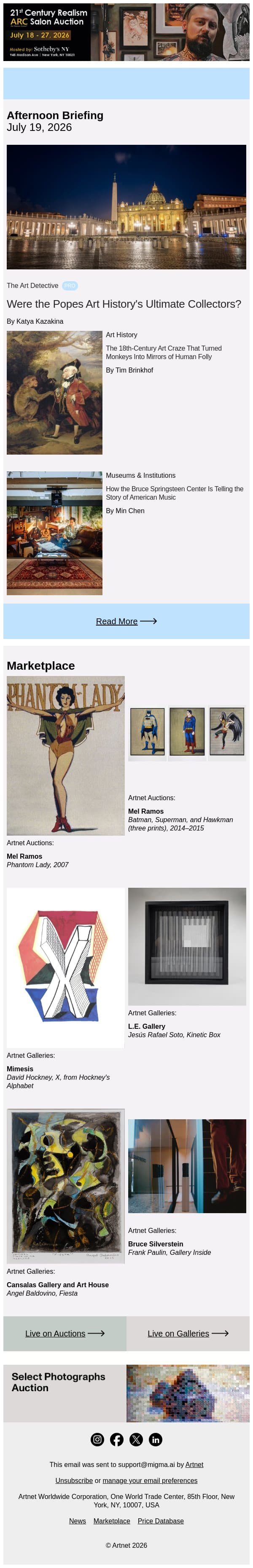 Were Popes the Ultimate Art Collectors? email from Artnet screenshot