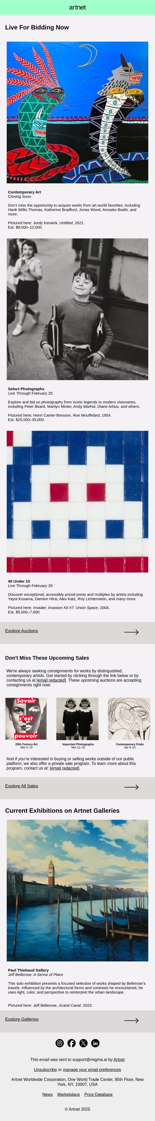 Live Now: Wood, Minter, Hirst & More email from Artnet screenshot
