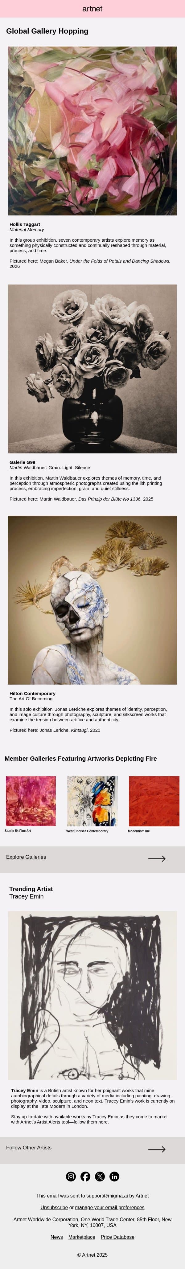 Gallery Hop to New York, Vienna, and Beyond email from Artnet screenshot