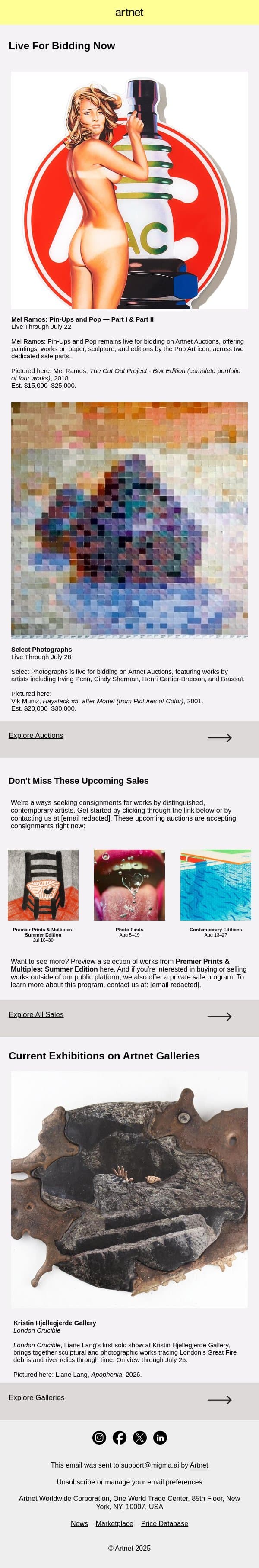 Live Now: Ramos, Penn, Sherman & More email from Artnet screenshot
