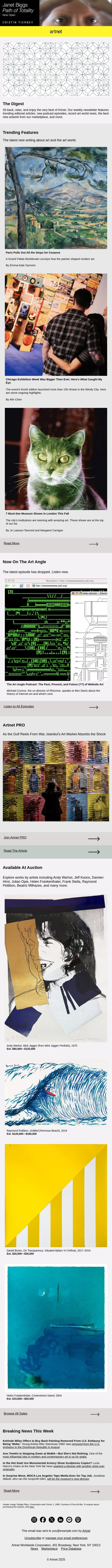 Paris Pulls Out All the Stops for Cezanne, Shows to See in London & More email from Artnet screenshot