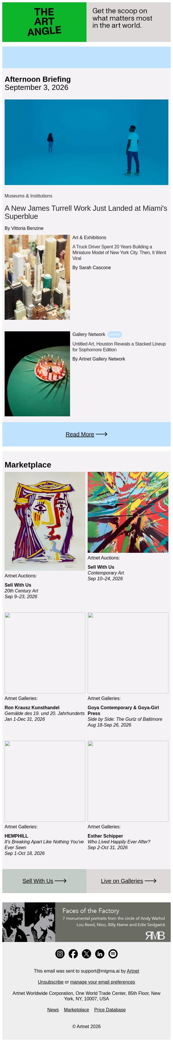 A New James Turrell Lands at Miami's Superblue email from Artnet screenshot