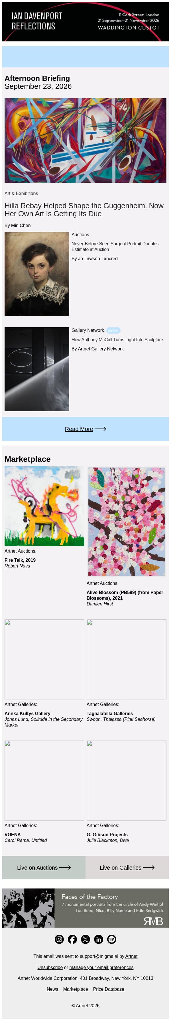 Meet the Artist Who Built the Guggenheim email from Artnet screenshot