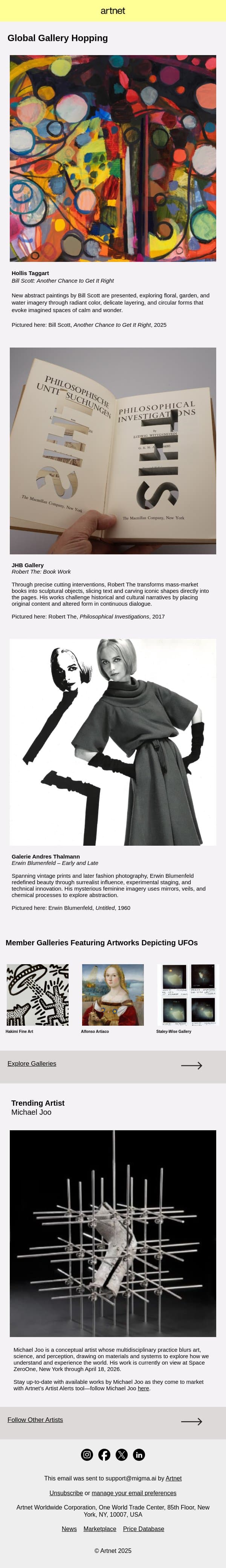 Gallery Hop to Zurich, New York, and Beyond email from Artnet screenshot