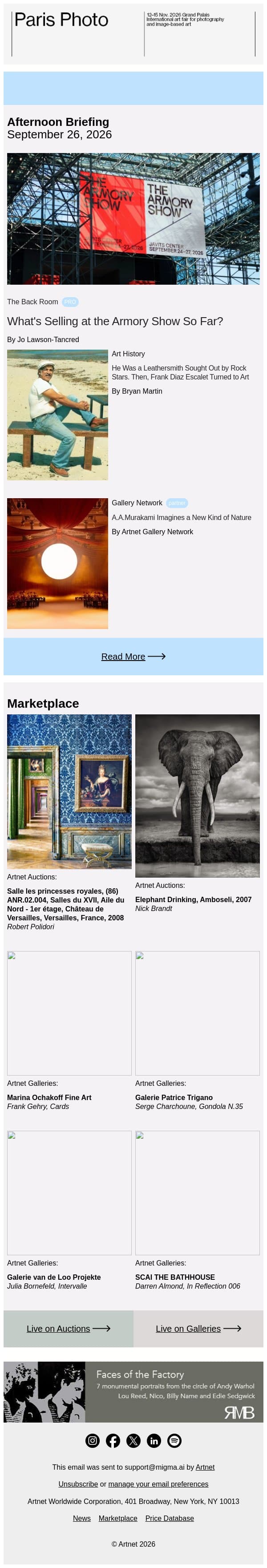 What's Selling at Armory? email from Artnet screenshot