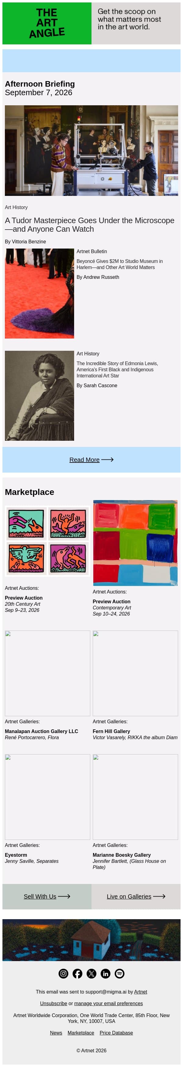 A Tudor Masterpiece Goes Under the Microscope email from Artnet screenshot
