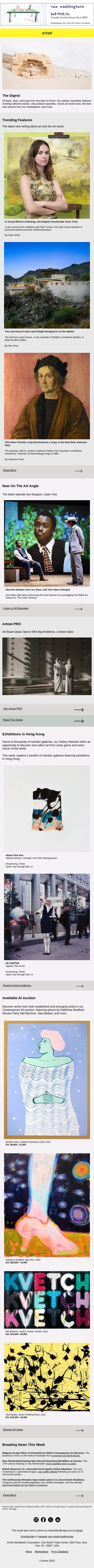 Georg Wilson's Toxic Countryside Paintings, The Last House Frank Lloyd Wright Designed & More email from Artnet screenshot
