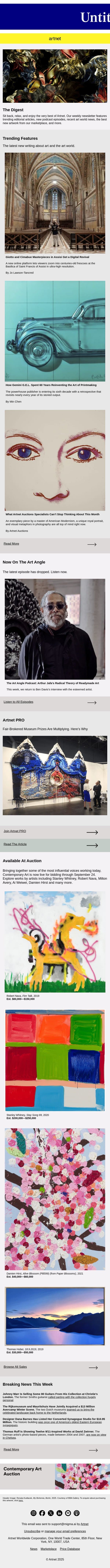 Assisi Frescoes Go Digital, Gemini G.E.L. Retrospective & More email from Artnet screenshot