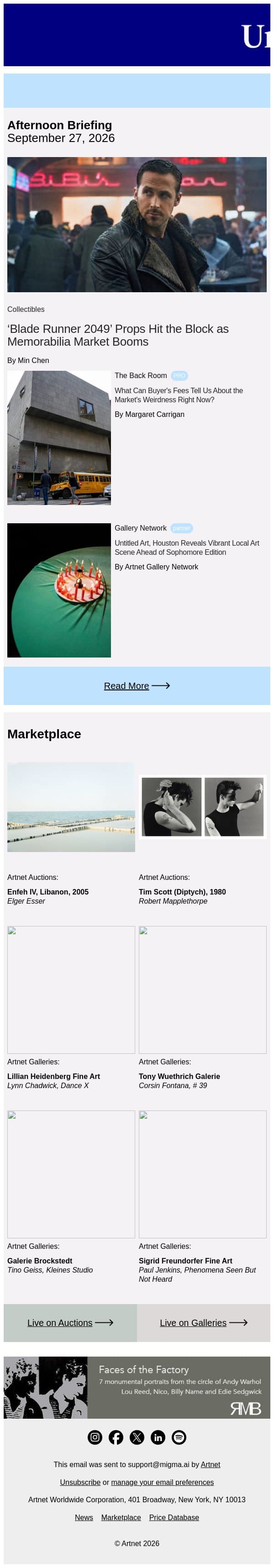 Inside the Booming Memorabilia Market email from Artnet screenshot