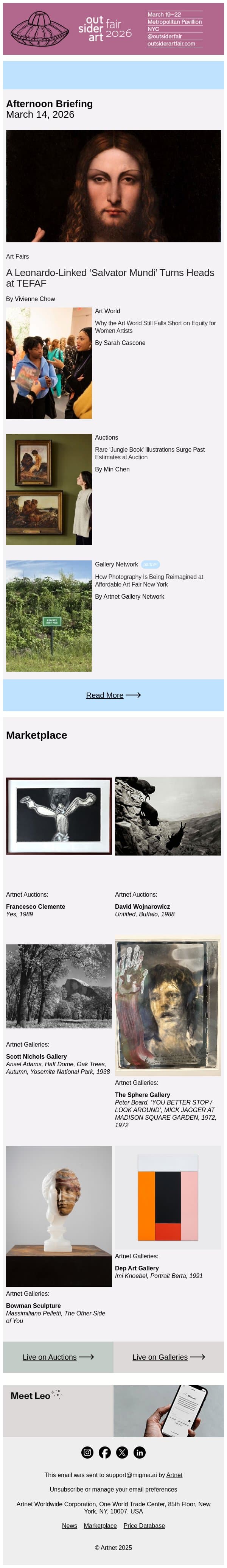 ‘Salvator Mundi’ Causes a Stir at TEFAF email from Artnet screenshot