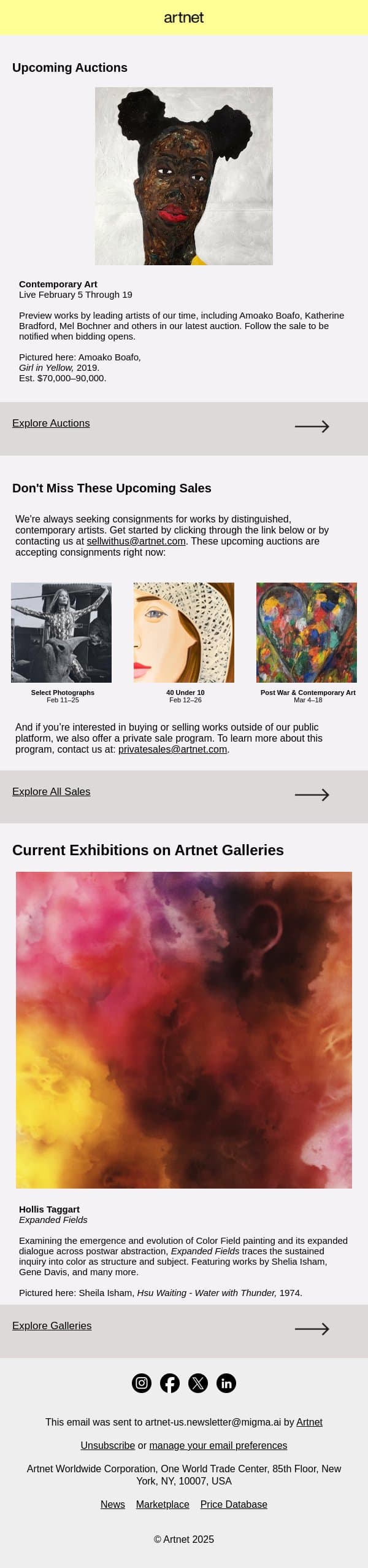 Discover: Boafo, Bonnet & More email from Artnet screenshot