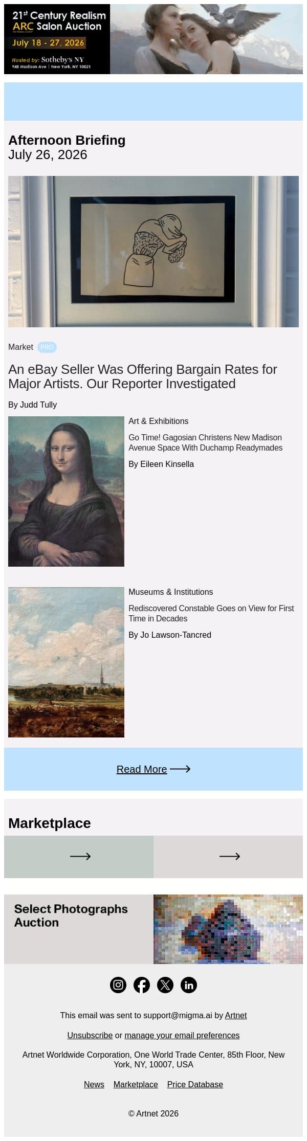 Inside eBay's Murky Market for Fake Art email from Artnet screenshot