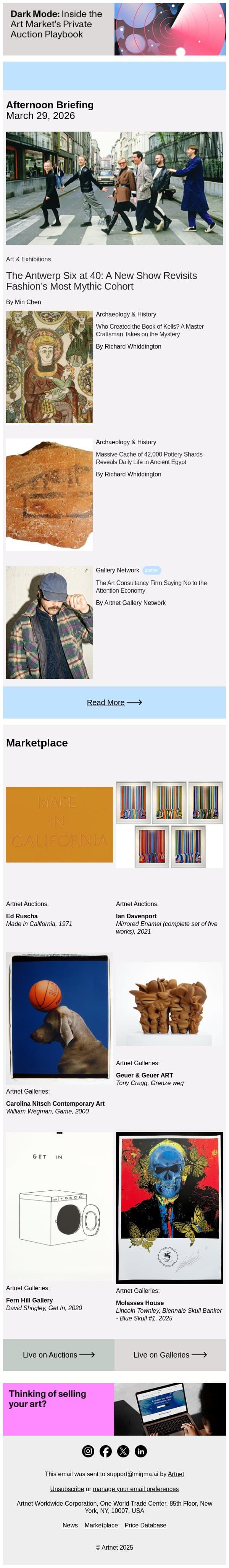 The Radical Origins of the Antwerp Six email from Artnet screenshot