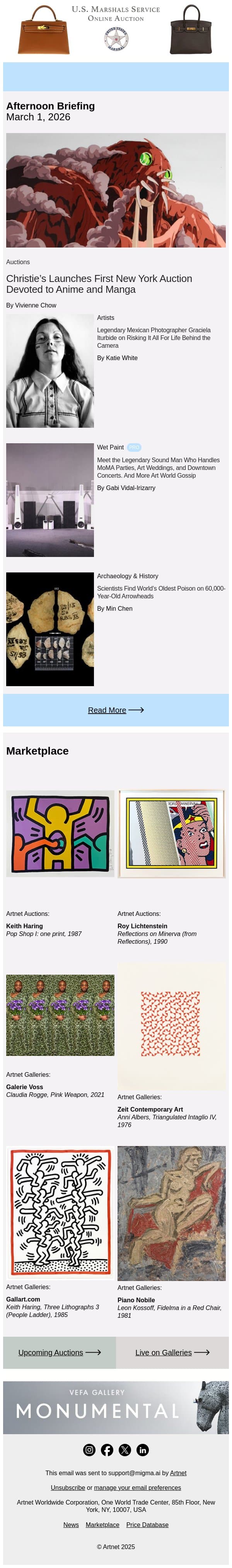 Christie’s Bets on Booming Anime Market email from Artnet screenshot