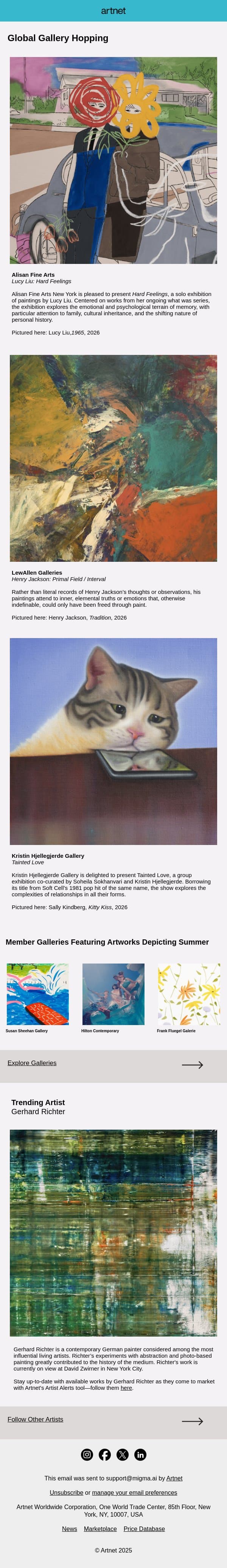 Gallery Hop to London, Santa Fe, and Beyond email from Artnet screenshot