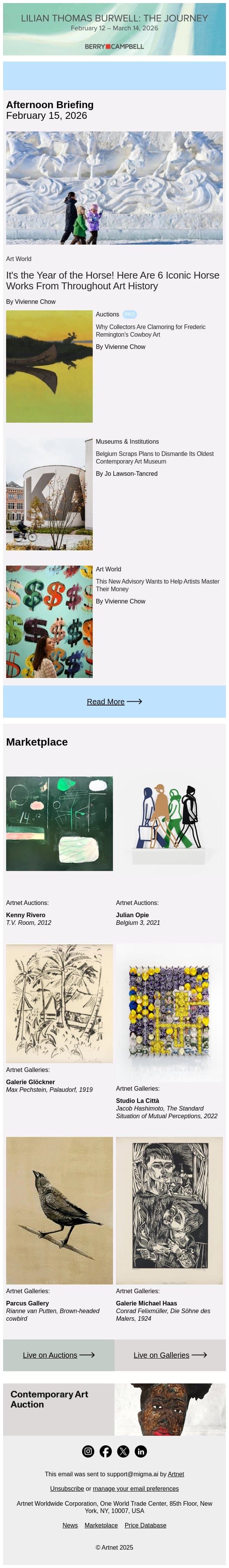 Art History’s Most Iconic Horses email from Artnet screenshot