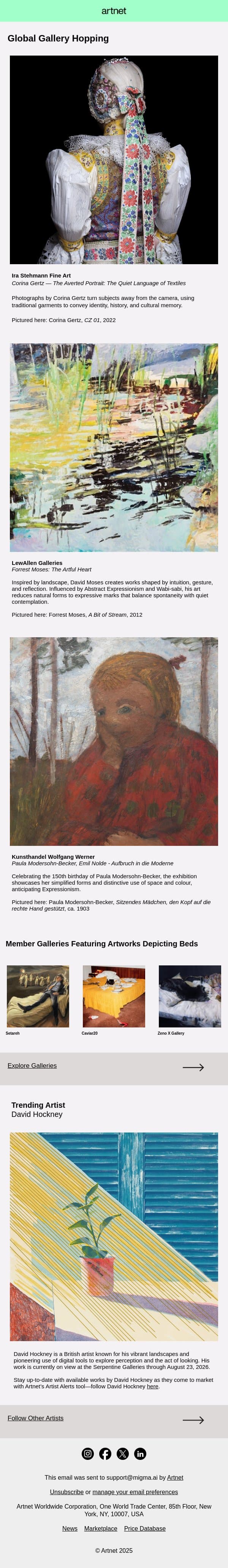 Gallery Hop to Munich, Santa Fe, and Beyond email from Artnet screenshot