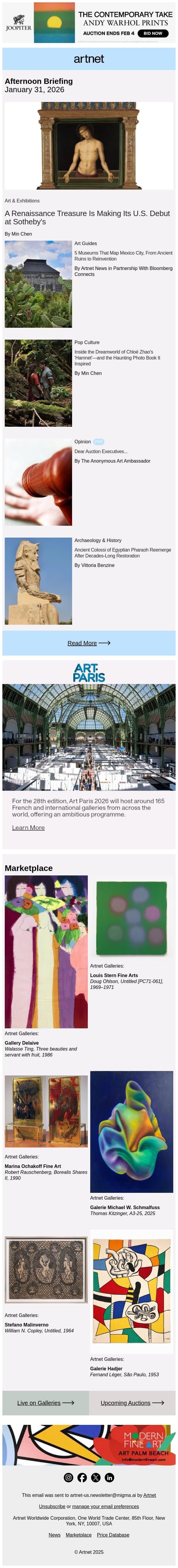 Renaissance Treasure Makes U.S. Debut email from Artnet screenshot