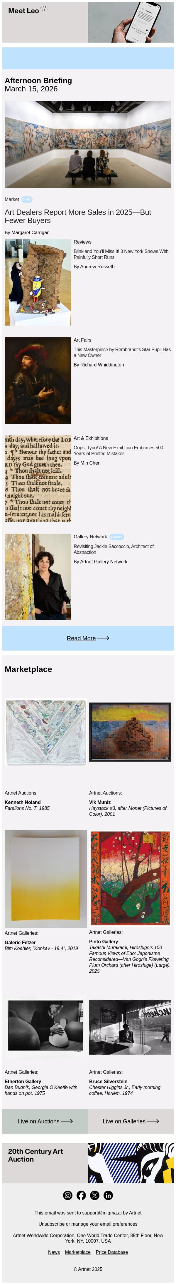 Confidence in the Art Market Is Up email from Artnet screenshot