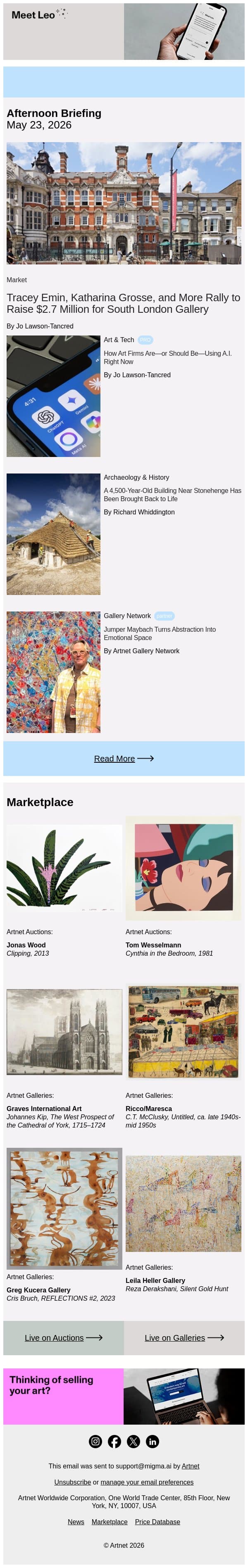 Artists Rally to Aid Beloved South London Gallery email from Artnet screenshot
