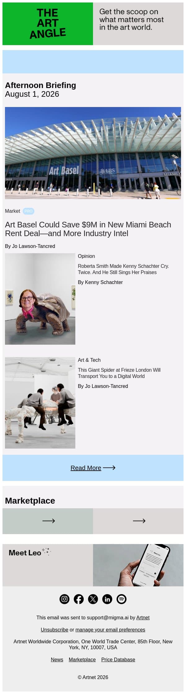 Art Basel Could Save $9M in New Miami Rent Deal email from Artnet screenshot