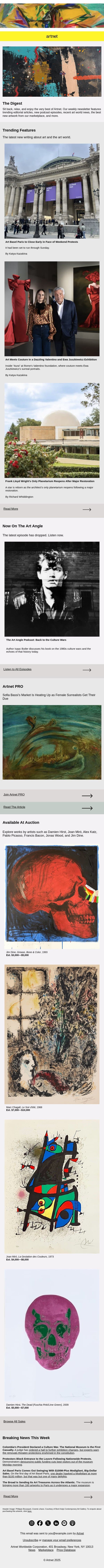 Art Basel Paris, a Frank Lloyd Wright Planetarium & More email from Artnet screenshot