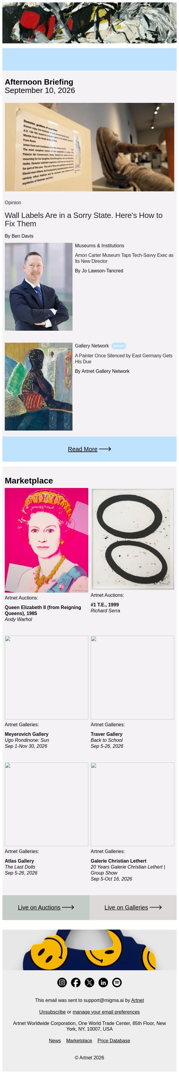 Museum Wall Labels Are Failing Us email from Artnet screenshot