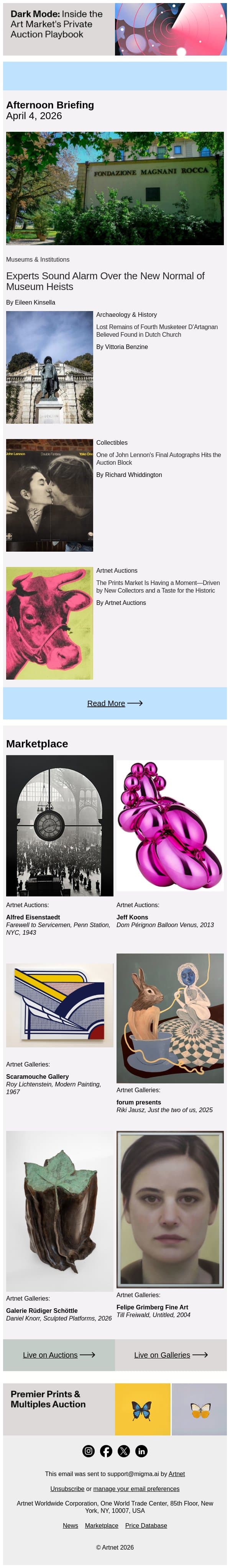 Are We Entering the Era of the 3-Minute Heist? email from Artnet screenshot