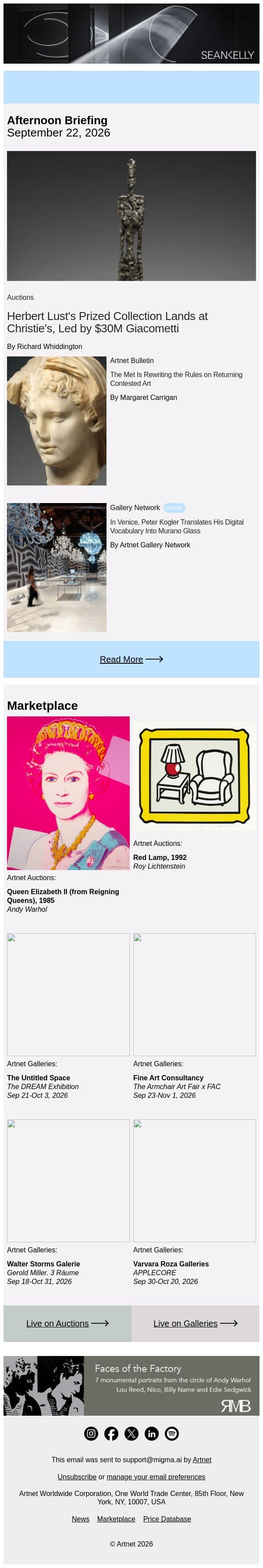 Christie's Wins $50M Herbert Lust Collection email from Artnet screenshot