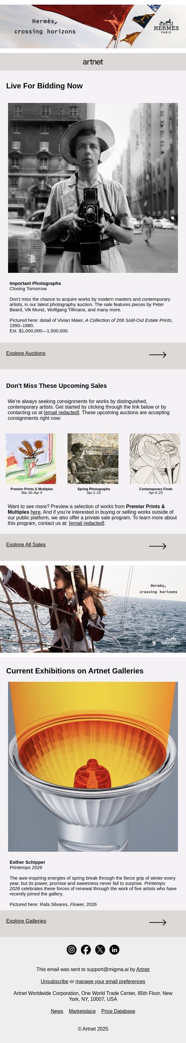 Live Now: Vivian Maier, Wolfgang Tillmans & More email from Artnet screenshot