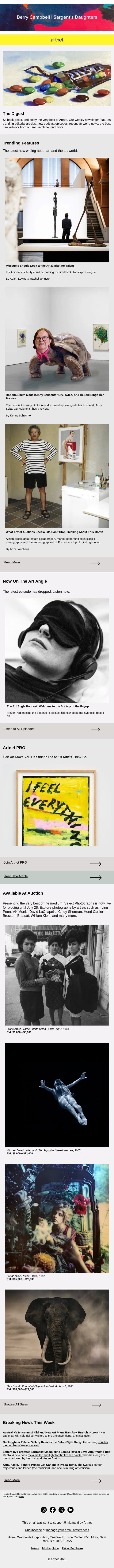 Museums Should Look to the Art Market for Talent, What Artnet Auctions Specialists Can’t Stop Thinking About This Month & More email from Artnet screenshot