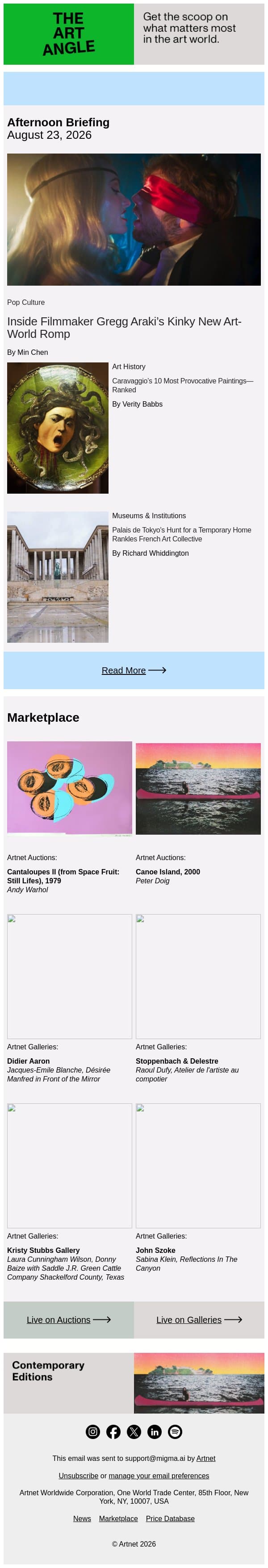 Gregg Araki on Sex, Art, and Provocation email from Artnet screenshot
