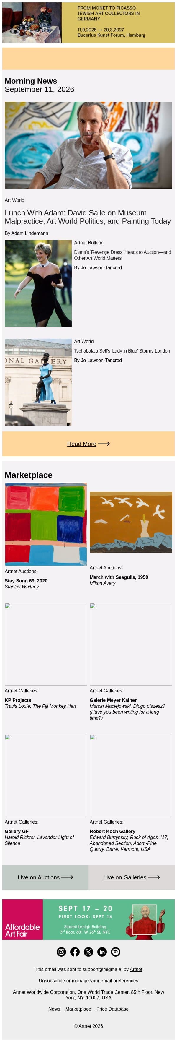 David Salle on What Museums Get Wrong email from Artnet screenshot