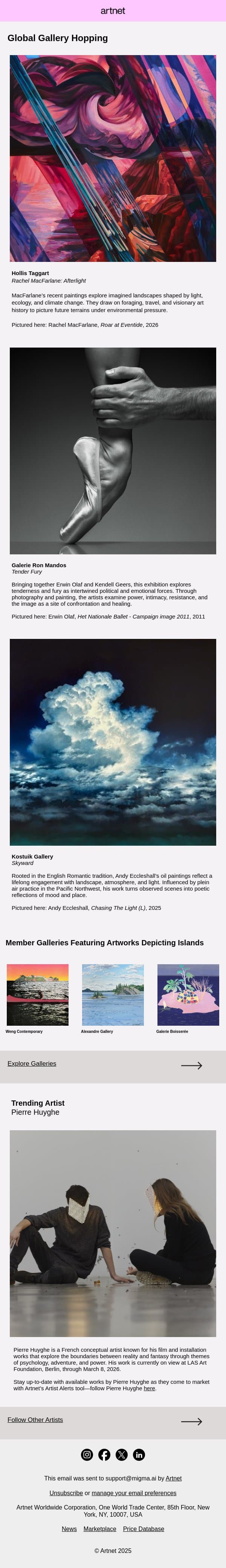 Gallery Hop to Amsterdam, Vancouver, and Beyond email from Artnet screenshot