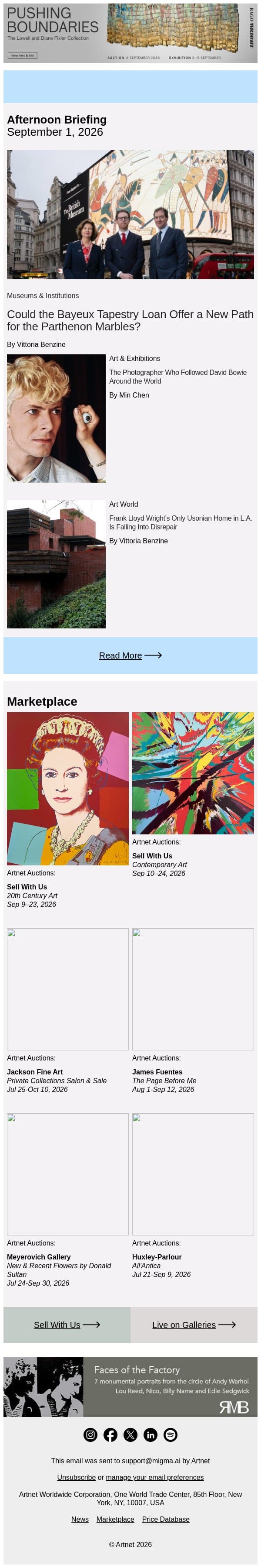 Bayeux Loan Could Unlock Parthenon Marbles Deal email from Artnet screenshot