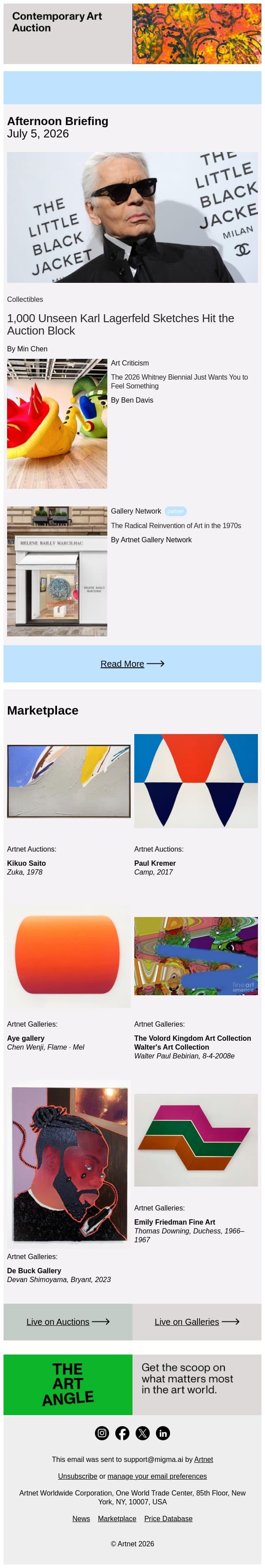Karl Lagerfeld's Hidden Sketches Revealed email from Artnet screenshot
