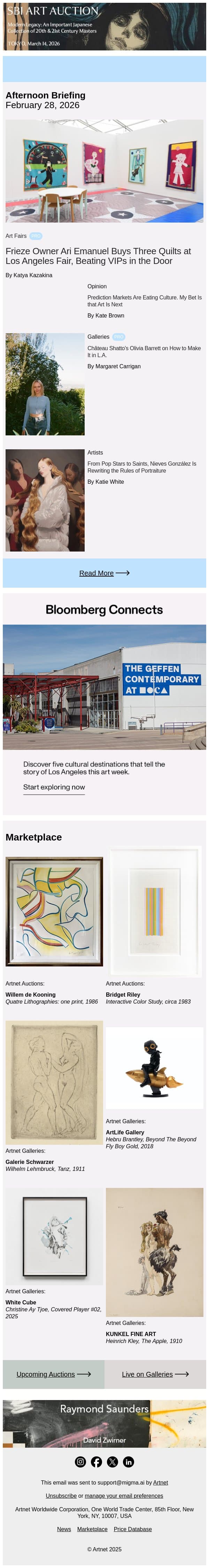 Frieze Owner Buys Big at His Own Fair email from Artnet screenshot