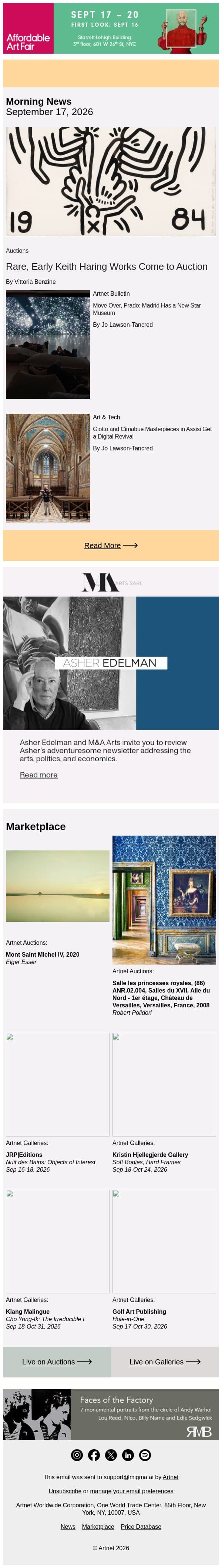 Rare Keith Harings Hit the Auction Block email from Artnet screenshot