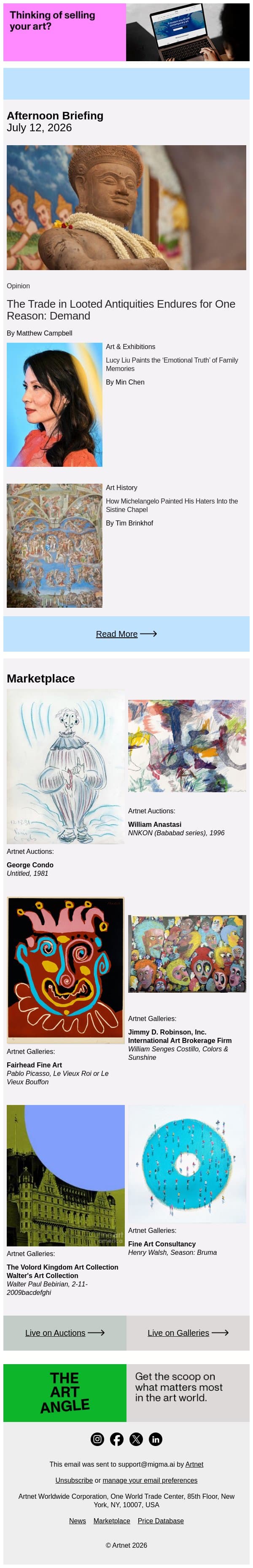 What's Fueling the Looted Antiquities Trade? email from Artnet screenshot