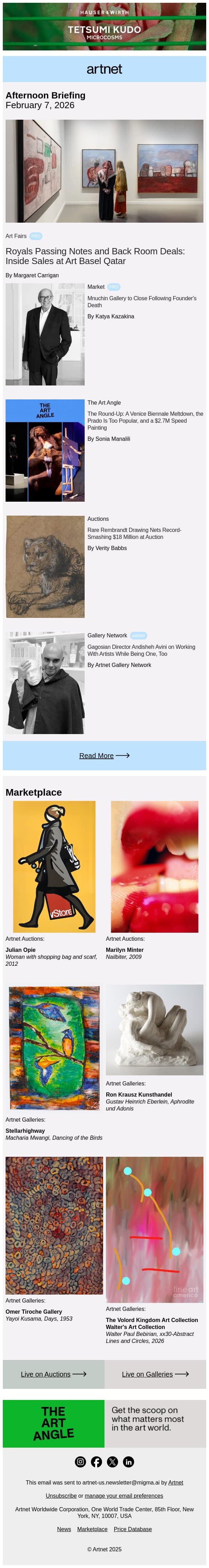 Inside Sales at Art Basel Qatar email from Artnet screenshot