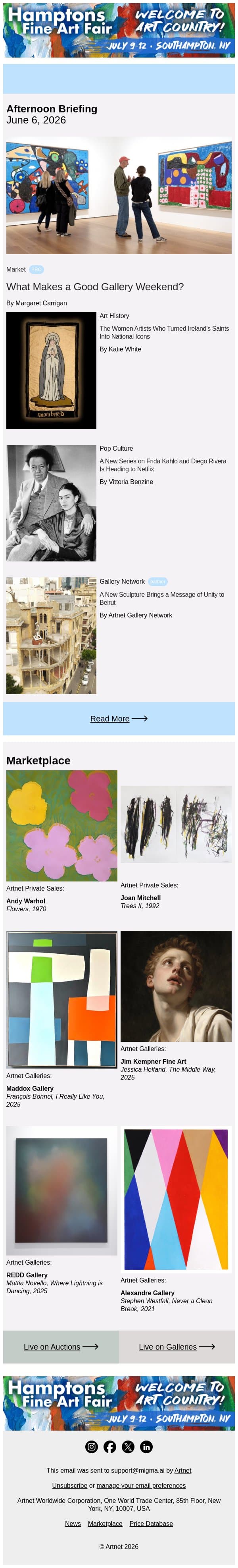 The Real Challenge Facing London Galleries email from Artnet screenshot