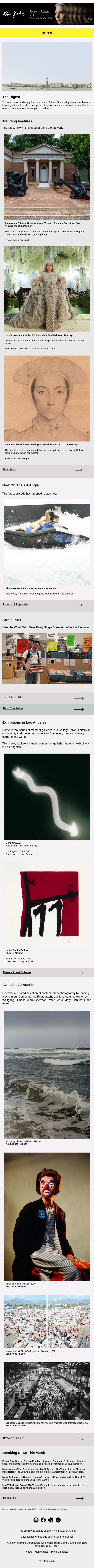 Alma Allen's Quiet Vision in Venice, The Met Gala Pays Tribute to Art History & More email from Artnet screenshot