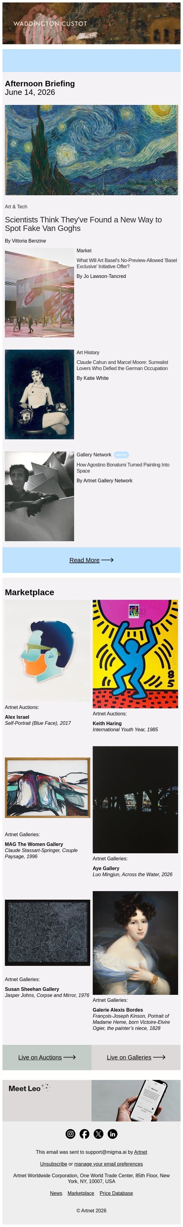 Can Van Gogh’s Brushstrokes Identify a Fake? email from Artnet screenshot