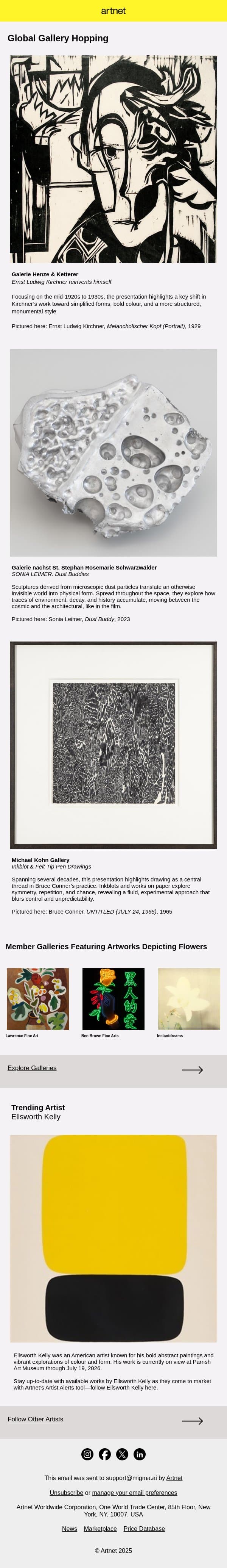 Gallery Hop to Bern, Los Angeles, and Beyond email from Artnet screenshot