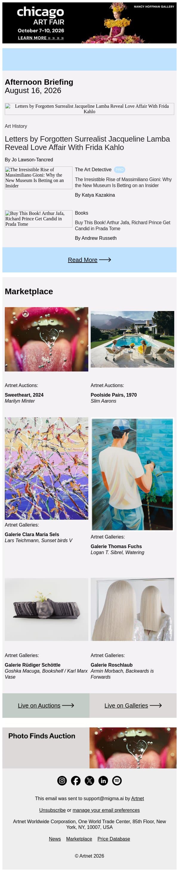 Forgotton Surrealist's Love Affair Revealed email from Artnet screenshot