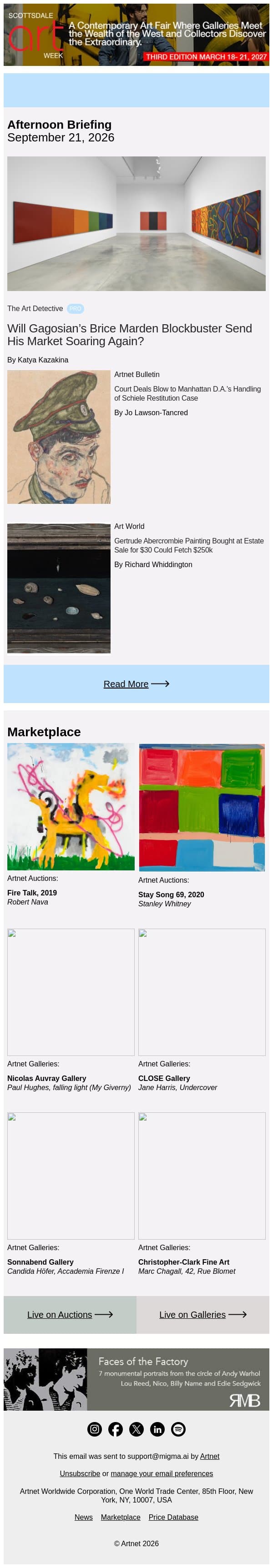 Can Gagosian Revive Brice Marden's Market? email from Artnet screenshot
