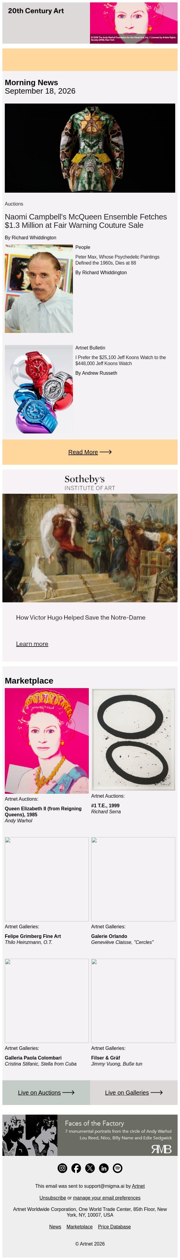 Is Vintage Couture the Next Collecting Frontier? email from Artnet screenshot