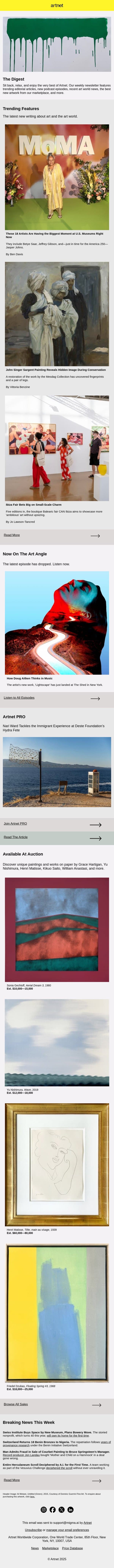 Artists Having a Museum Moment, Sargent Painting's Hidden Image & More email from Artnet screenshot