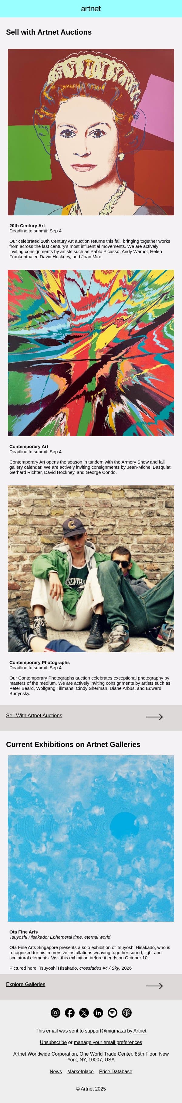 Sell with Artnet Auctions: September auctions email from Artnet screenshot