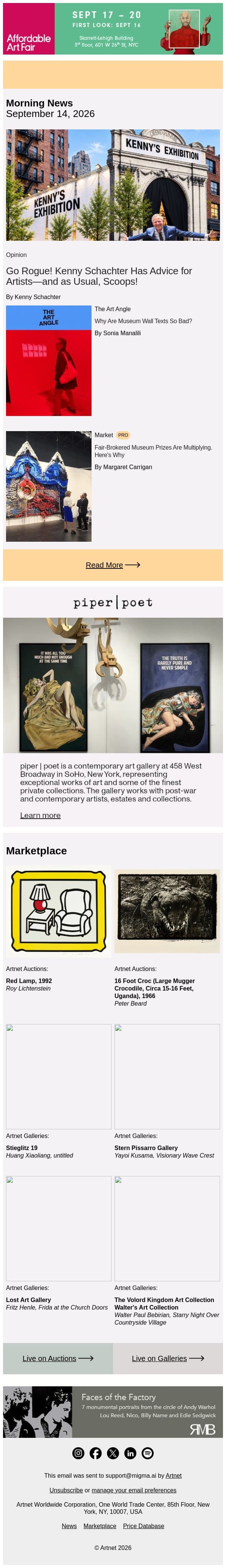 Kenny Schachter's Art Market Survival Guide email from Artnet screenshot